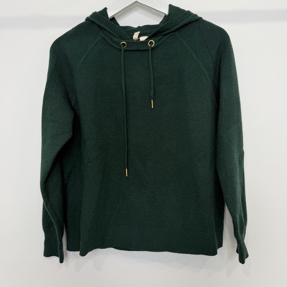Anthropologie Moth Green Knit Hoodie Sweater Raglan Pullover Gold Hardware Med